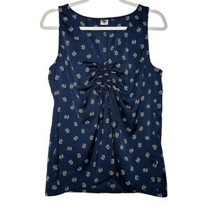 Melrose Market Navy Floral Print Ruched V‎ Neck Sleeveless Top Women